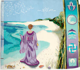 Woman on beach tapestry image